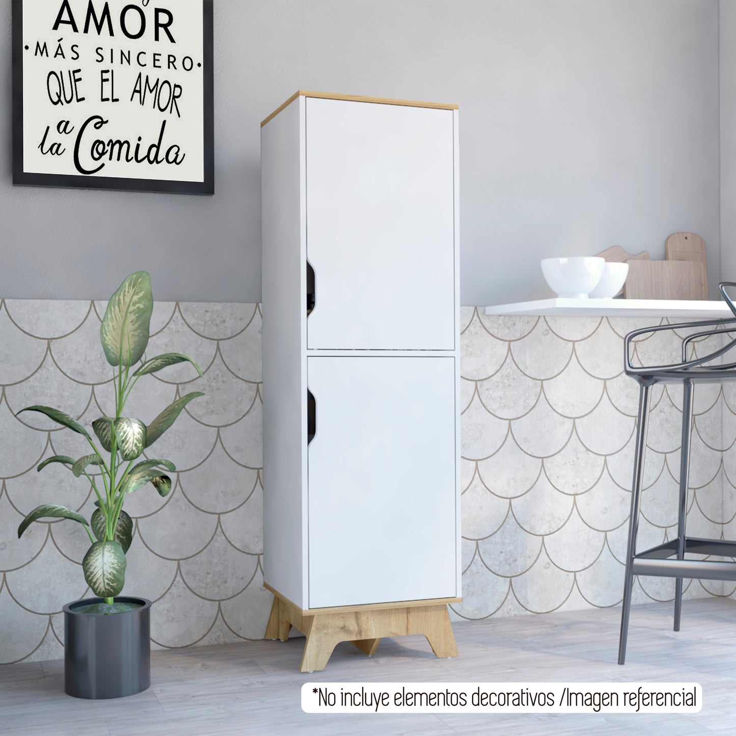 Alacena de Cocina BI,Color Blanco y Duna, con dos puertas batientes y variedad de entrepaños