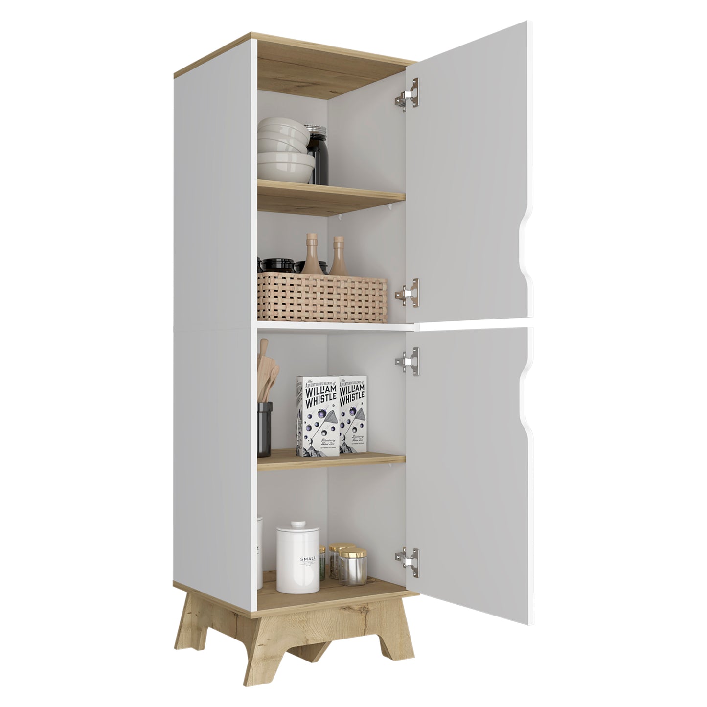 Alacena de Cocina BI,Color Blanco y Duna, con dos puertas batientes y variedad de entrepaños