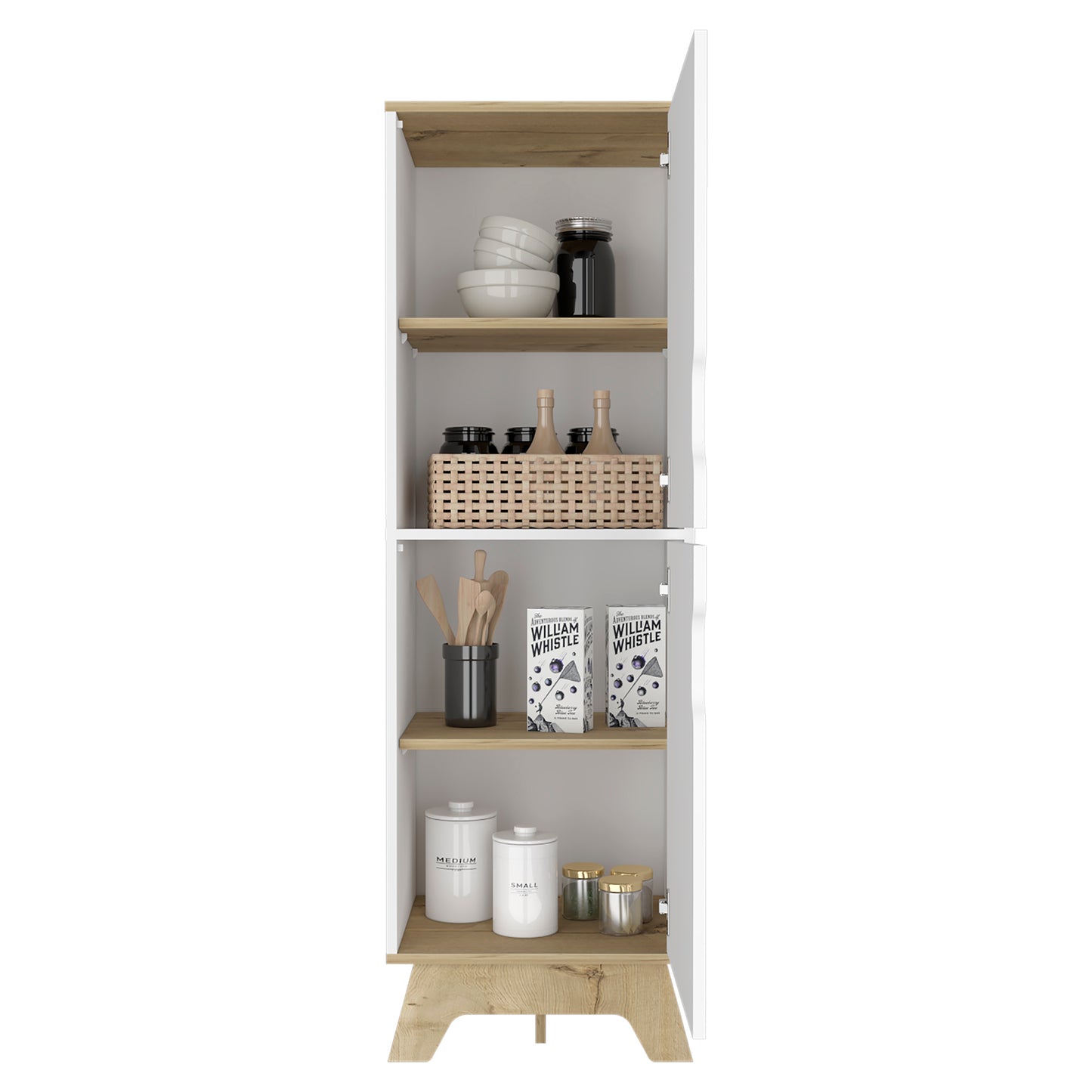 Alacena de Cocina BI,Color Blanco y Duna, con dos puertas batientes y variedad de entrepaños