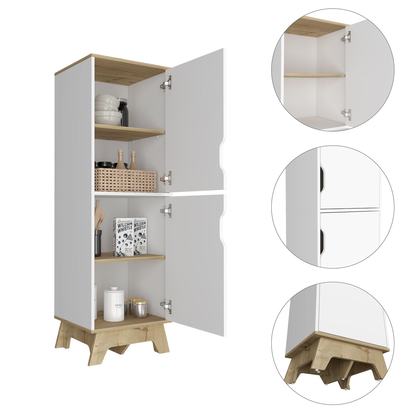 Alacena de Cocina BI,Color Blanco y Duna, con dos puertas batientes y variedad de entrepaños