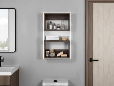 Mueble Auxiliar Muro Baño Eco, Blanco y Milan, con superficies para ubicar objetos
