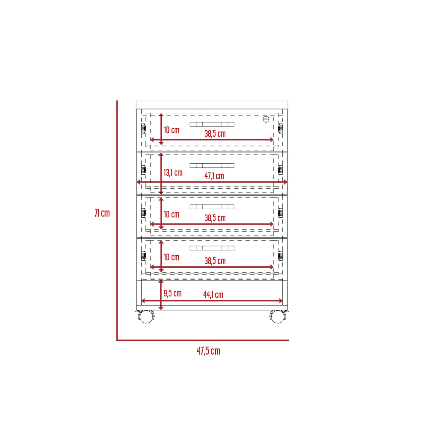 Archivador Home Office, Negro Soft y Coñac, con cuatro amplios cajones deslizables para guardar objetos