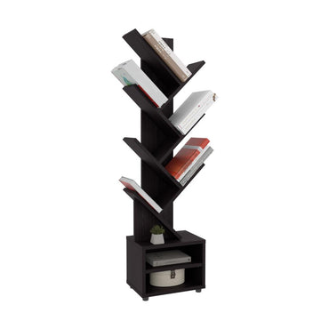 Librero Kingstree, Wengue, con multiples espacios para ubicar objetos decorativos