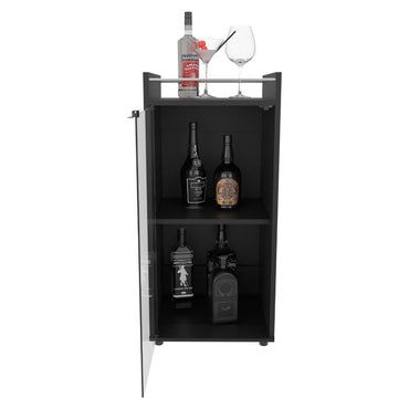 Bar Bajo Theba, Wengue, con espacio para botellas de vino y copas