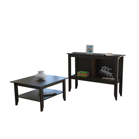 Mesa de Centro + Arrimo Essential Color Wengue Para Sala De Estar