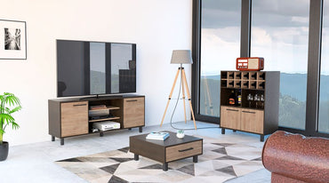 Combo Kaia, Wengue y Miel, incluye rack TV, bar y mesa centro