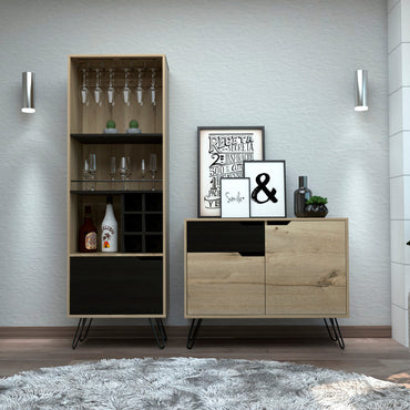 Buffet + Bar Alto Audra Color Duna y Wengue Para Sala De Estar