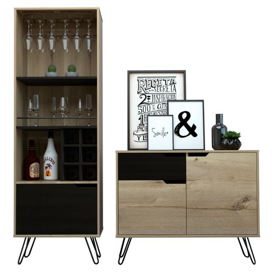 Buffet + Bar Alto Audra Color Duna y Wengue Para Sala De Estar