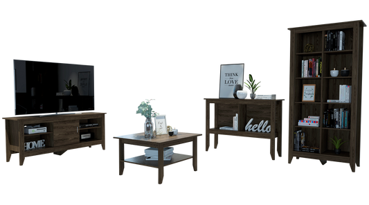 Combo Essential, Coñac, incluye rack TV, librero y arrimo