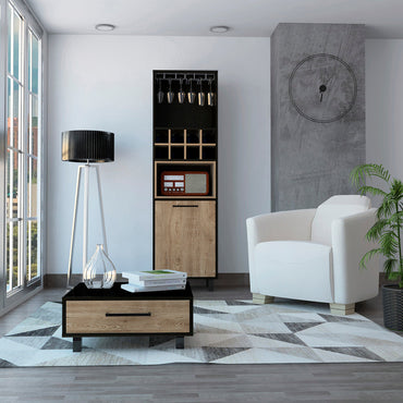 Bar Alto + Mesa De Centro Kaia Color Wengue y Miel Para Sala De Estar