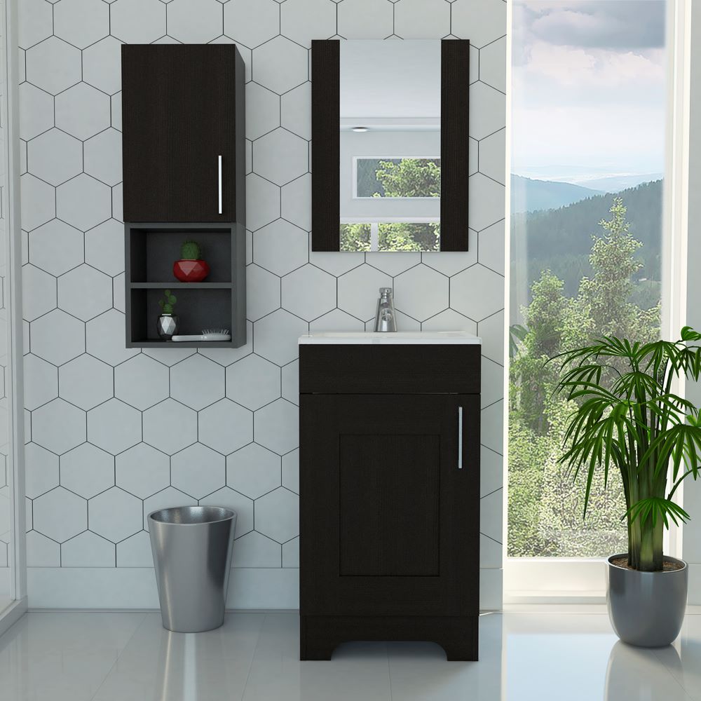 Combo Mybath, Wengue, incluye botiquin, mueble lavamanos y espejo