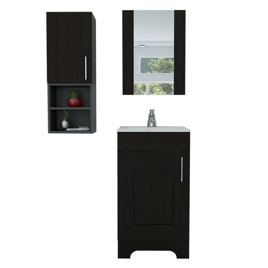 Combo Mybath, Wengue, incluye botiquin, mueble lavamanos y espejo