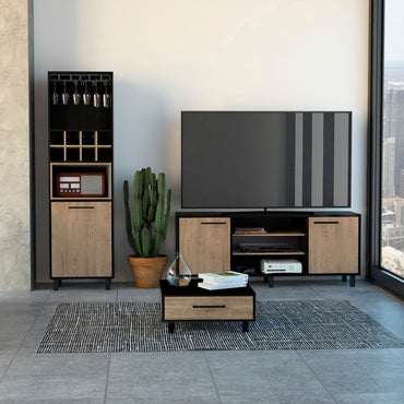 Combo Kaia, Wengue y Miel, incluye rack TV, bar alto y mesa centro