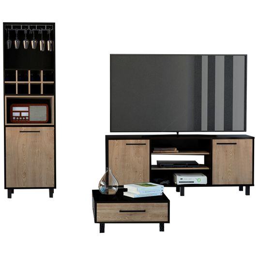 Combo Kaia, Wengue y Miel, incluye rack TV, bar alto y mesa centro