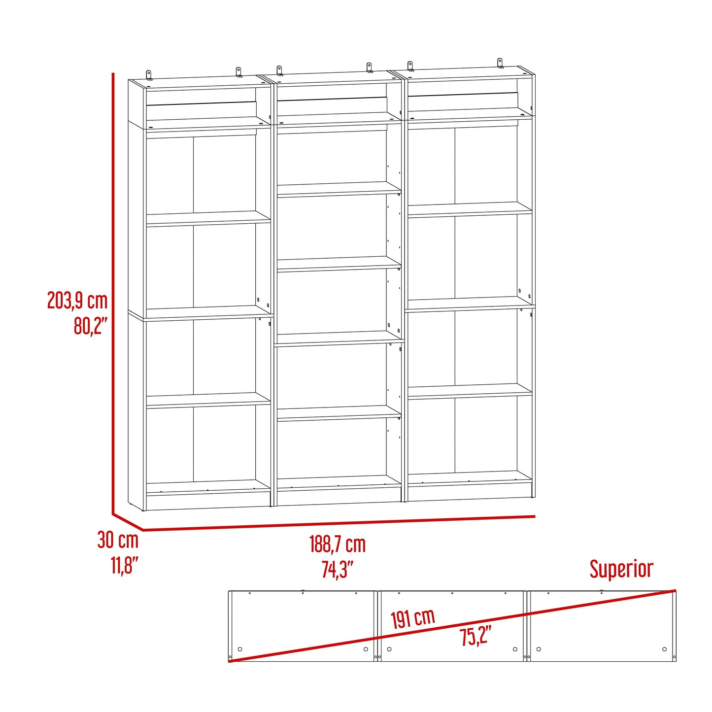 Combo Home, Estante Colección 28, Wengue, con tres estantes