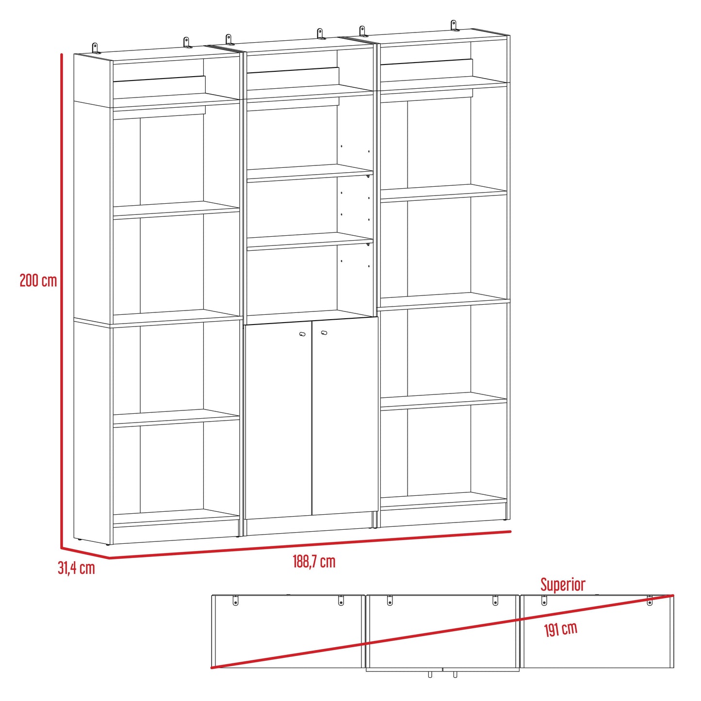 Combo Home, Estante Colección 29, Wengue, con tres estantes