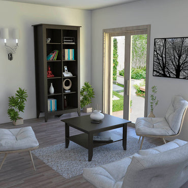 Mesa de Centro + Librero Essential Color Wengue Para Sala De Estar