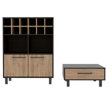 Bar + Mesa De Centro Kaia Color Wengue y Miel Para Sala De Estar