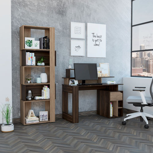 Escritorio W120 + Biblioteca Baltica Office Color Habano y Miel Para Sala De Estar