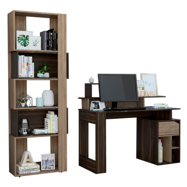 Escritorio W120 + Biblioteca Baltica Office Color Habano y Miel Para Sala De Estar