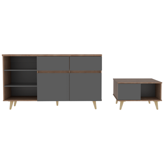 Bife + Mesa Centro Salem Color Miel y Plomo Para Sala De Estar