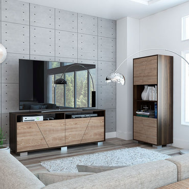 Rack TV + Biblioteca Fraktal Color Habano y Miel Para Sala De Estar