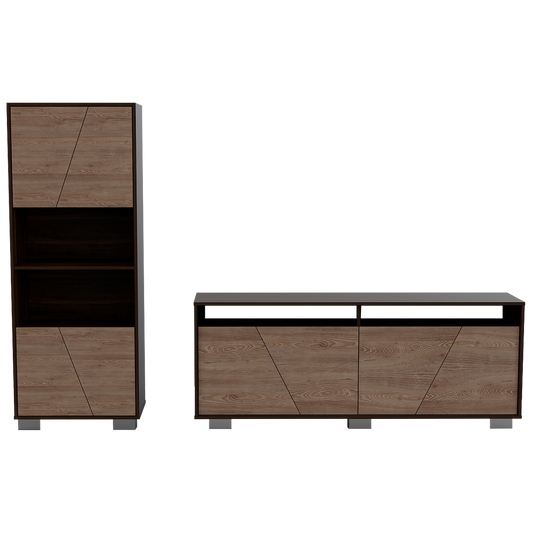 Rack TV + Biblioteca Fraktal Color Habano y Miel Para Sala De Estar