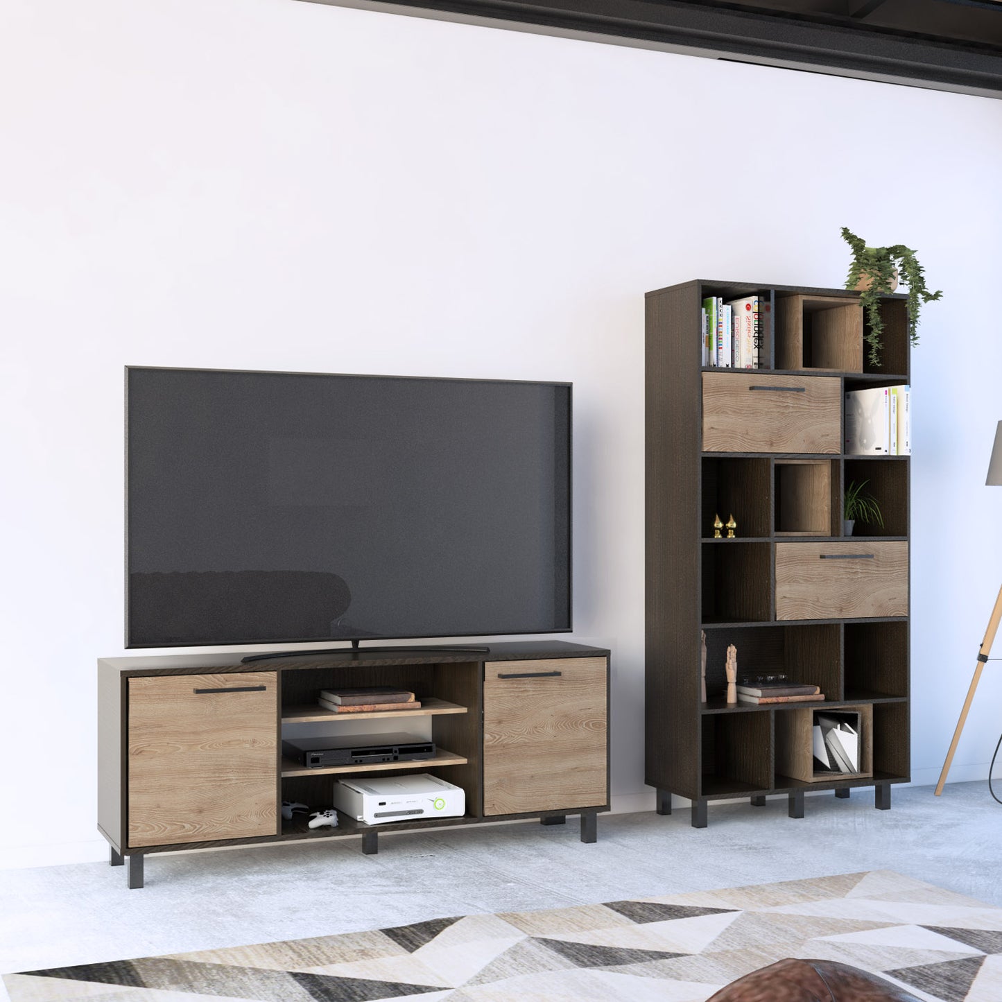 Combo Kaia, Wengue y Miel, incluye rack TV y biblioteca