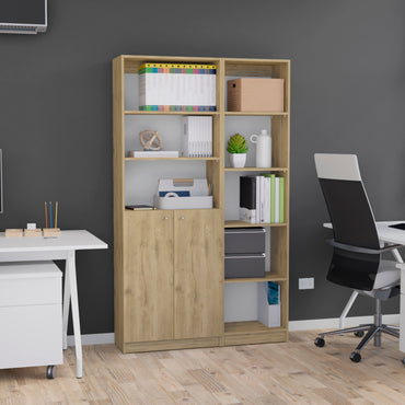 Combo Home, Estante Colección 6, Macadamia, con un estante de dos puertas