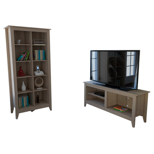 Rack + Librero Essential Color Rovere Para Sala De Estar