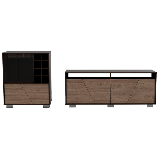 Rack TV + Bar Fraktal Color Habano y Miel Para Sala De Estar