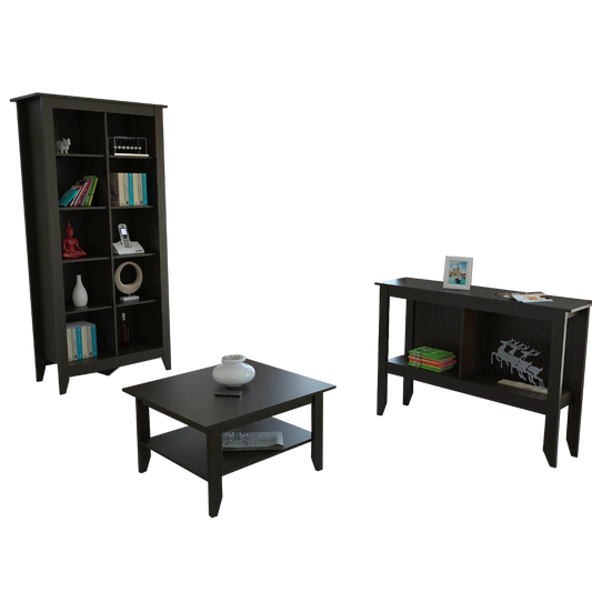 Combo Essential, Wengue, incluye librero, arrimo y mesa de centro