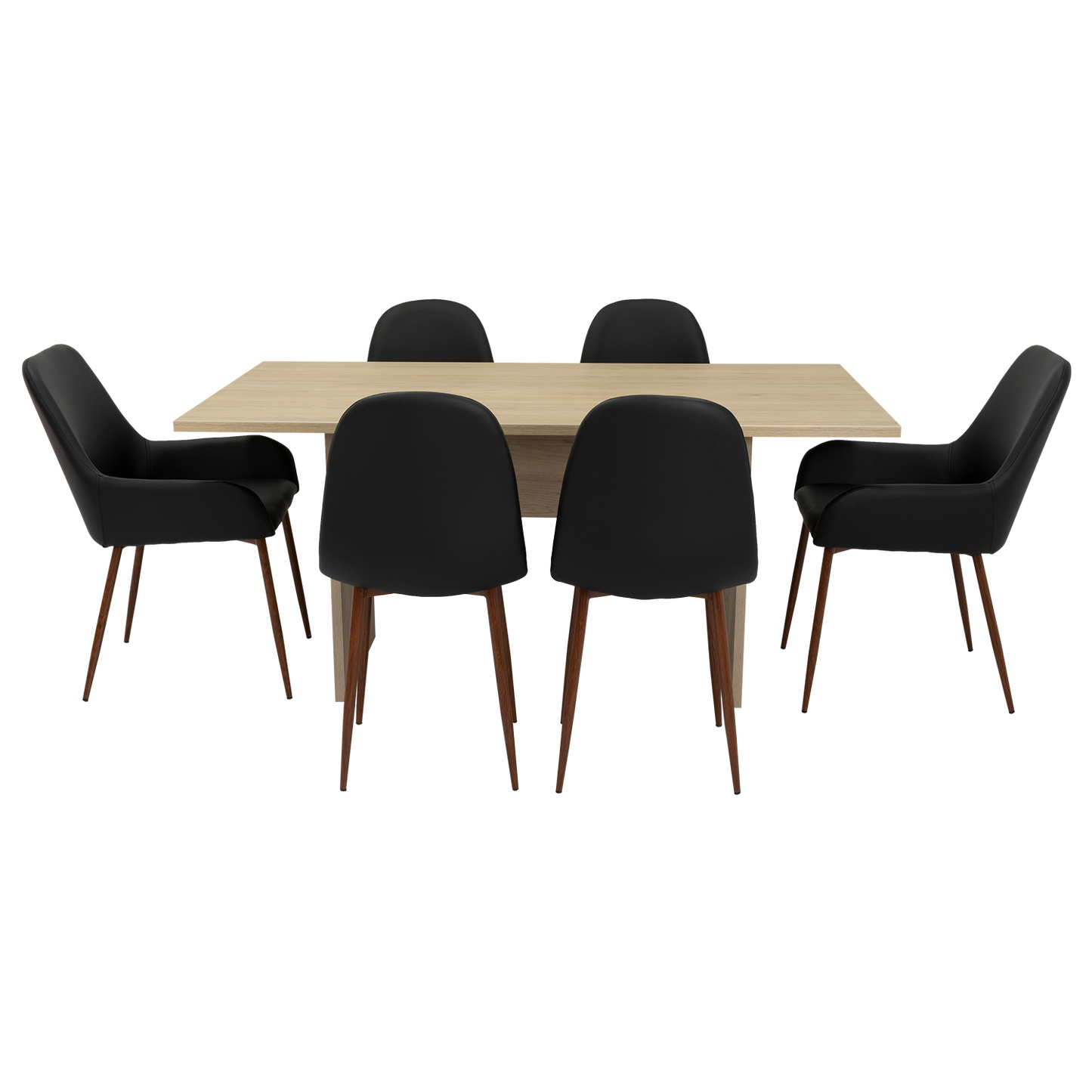 Combo Beijing, Rovere y Negro, incluye mesa comedor, cuatro sillas y dos sitiales