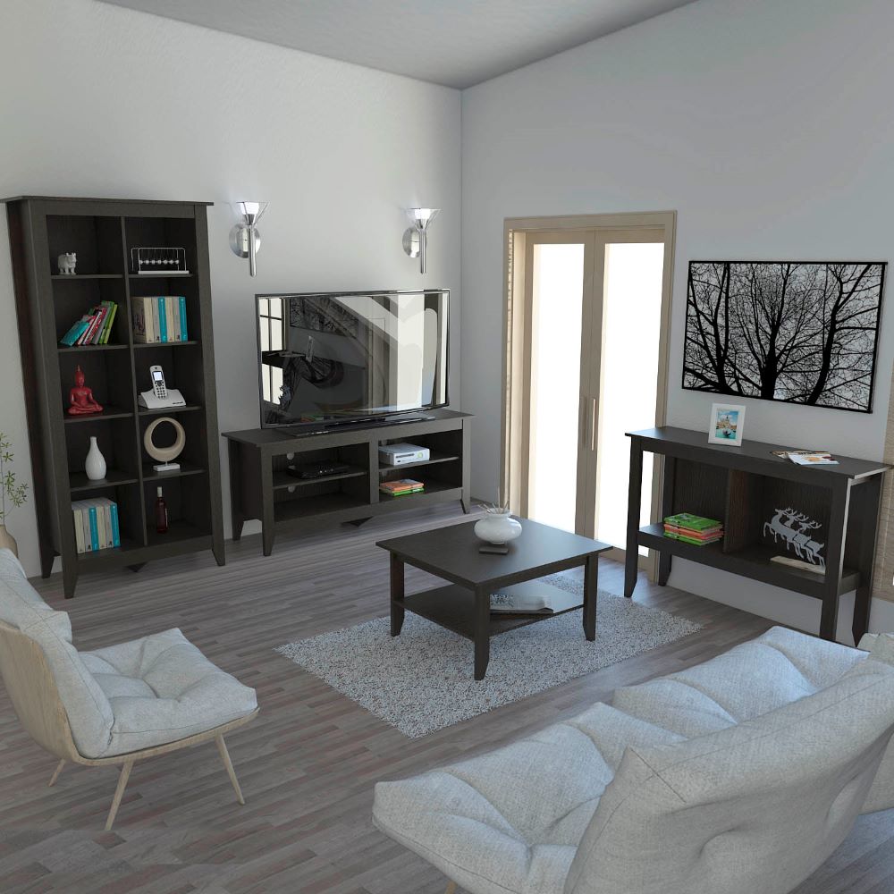 Combo Essential, Rovere, incluye rack TV, librero y arrimo