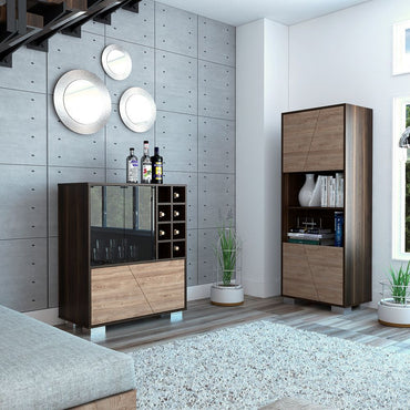 Biblioteca + Bar Fraktal Color Habano y Miel Para Sala De Estar