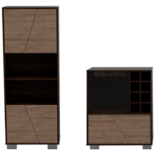 Biblioteca + Bar Fraktal Color Habano y Miel Para Sala De Estar