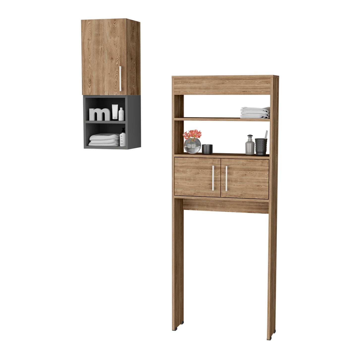 Combo Madrid, Miel, incluye mueble auxiliar y optimizador de baño