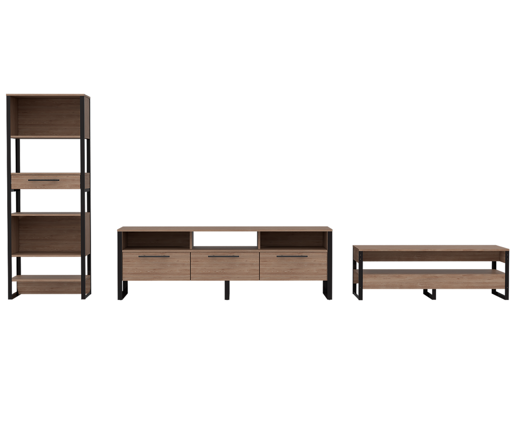 Combo Magnum, Miel, incluye rack TV, biblioteca y mesa centro