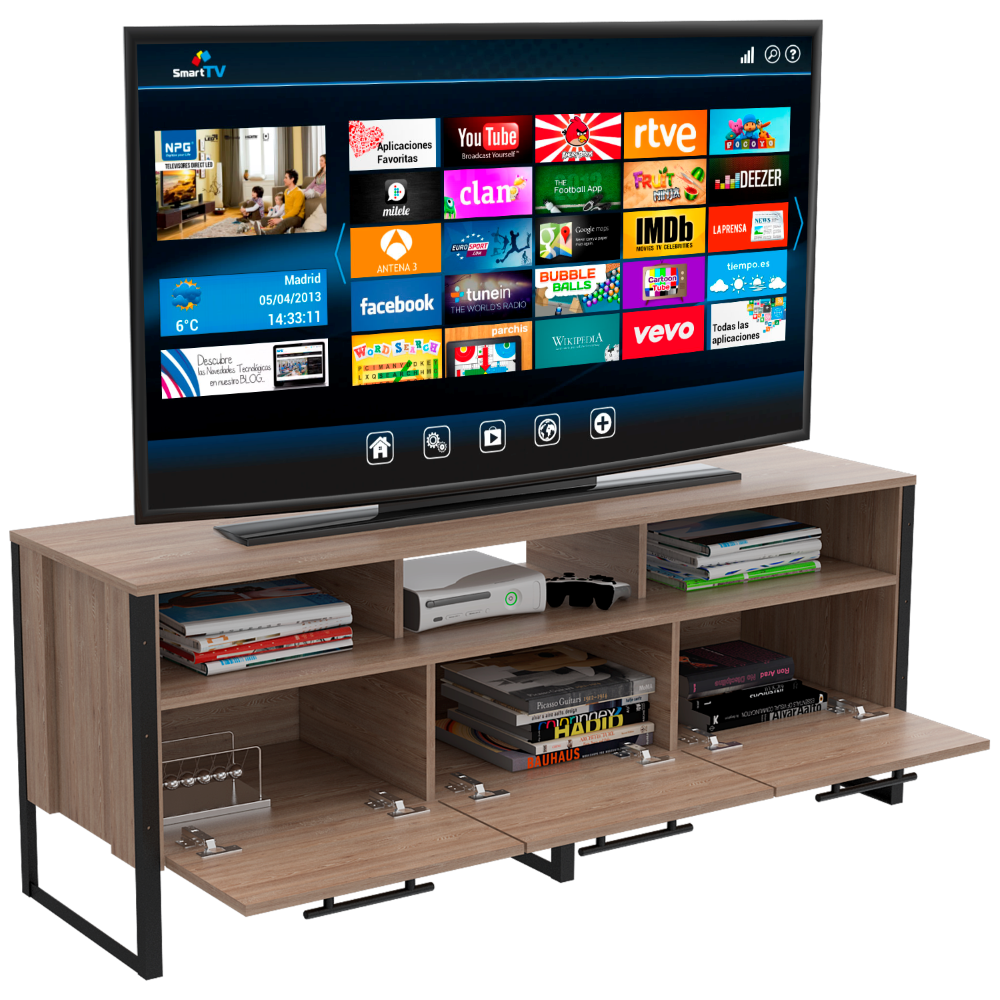 Combo Magnum, Miel, incluye rack TV, biblioteca y mesa centro