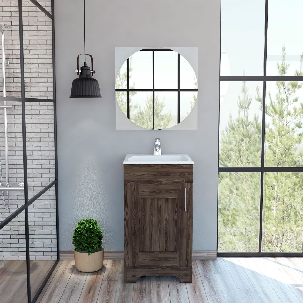 Combo Reflekta, Coñac, incluye mueble de lavamanos y espejo salermo