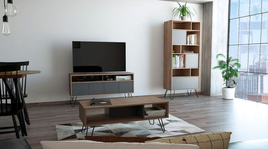 Combo Vassel, Miel y Plomo, incluye rack TV, biblioteca y mesa centro