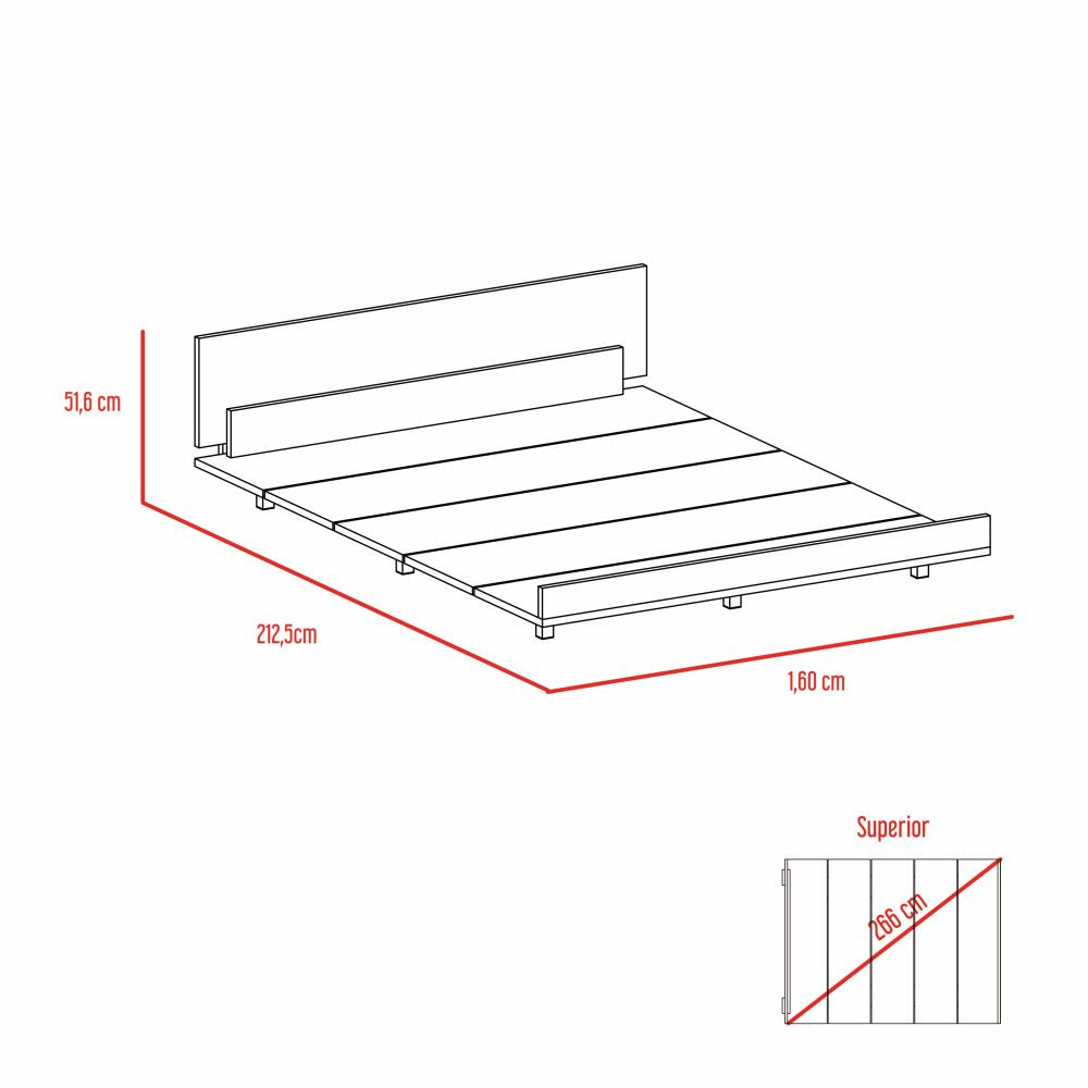 Base De Cama 2 Plazas + Cómoda 5C Kaia Color Miel y Blanco Para Dormitorio