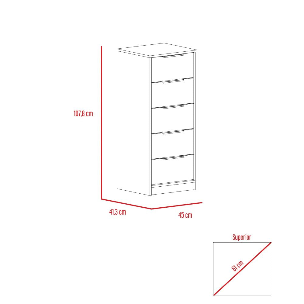 Base De Cama 2 Plazas + Cómoda 5C Kaia Color Miel y Blanco Para Dormitorio