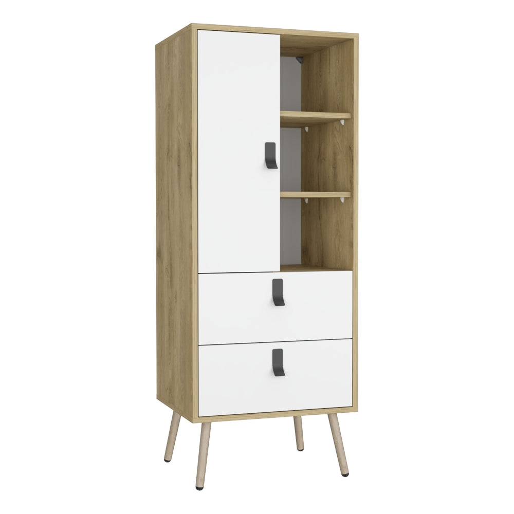 Cómoda Alta Huna, Macadamia y Blanco, con una puerta y dos cajones.