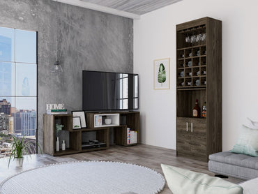 Bar Kava + Rack Extensible Beijing Color Coñac y Blanco Para Sala De Estar