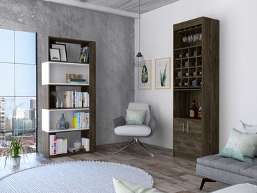 Bar Kava + Biblioteca Cubo Beijing Color Coñac Para Sala De Estar