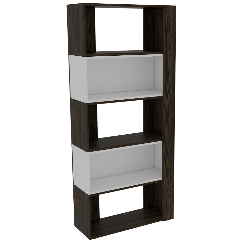 Rack Extensible + Biblioteca Cubo Beijing Color Coñac y Blanco Para Sala De Estar