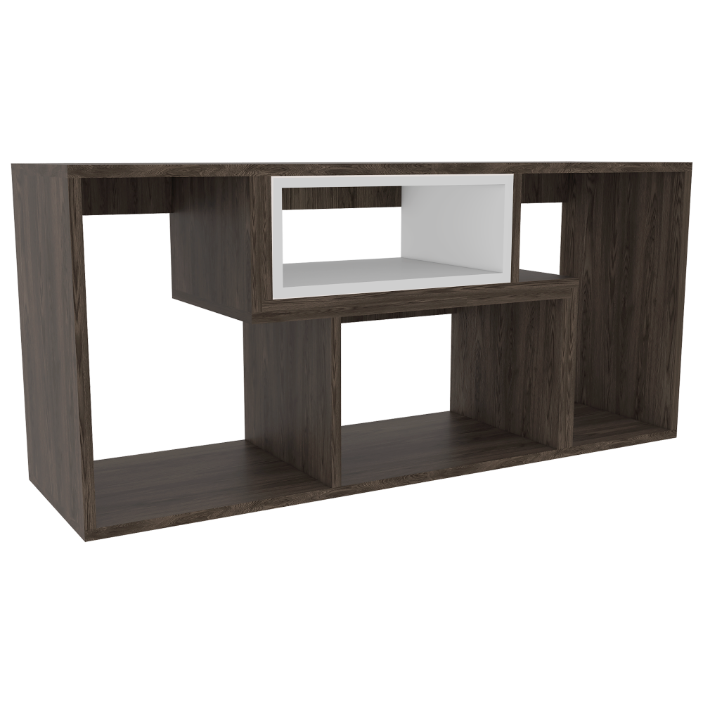 Bar Esquinero Kava + Rack Extensible Color Coñac y Blanco Para Sala De Estar