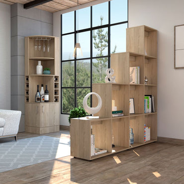 Bar Esquinero Kava + Biblioteca Escalera Color Rovere Para Sala De Estar