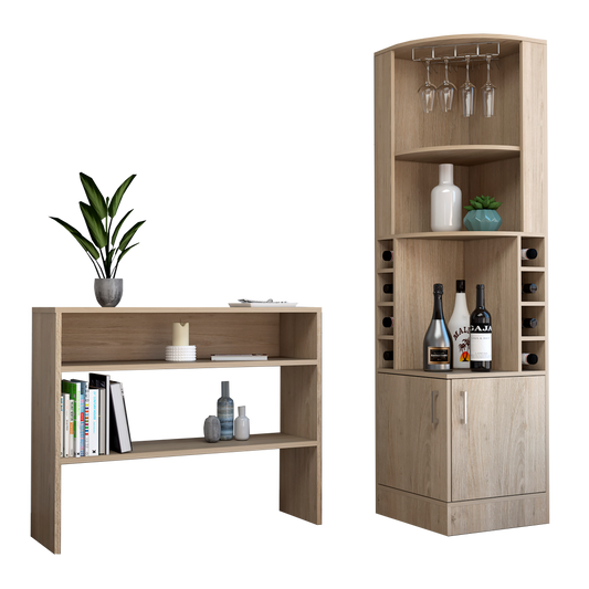Bar Esquinero Kava + Arrimo Color Rovere Para Sala De Estar